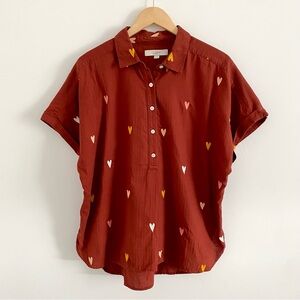 Loft Embroidered Heart Shortsleeved Button-down Shirt